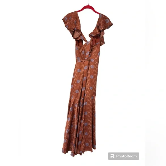 Anthropologie Ruffle Sleeve Printed-Wrap Maxi Dress - Picture 8 of 12